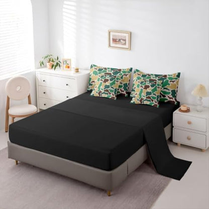 Erosebridal Deer Hunting Camo Bedding Set Twin Forset Wildlife Camouflage Comforter Set 7 Piece Beige Brown Green Camo Bed in A Bag for Kids Farmhouse Animal Quilt with Flat Fitted Sheet