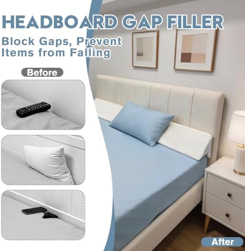 Queen Size Wedge Pillow for Headboard, Mattress Wedge Bed Gap Filler with High-Density Foam and Removable Washable Cover, Prevents Items from Falling