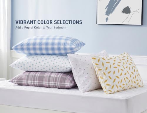 Pillow Cases 100% Cotton Percale King Size Set of 2, Blue Plaid