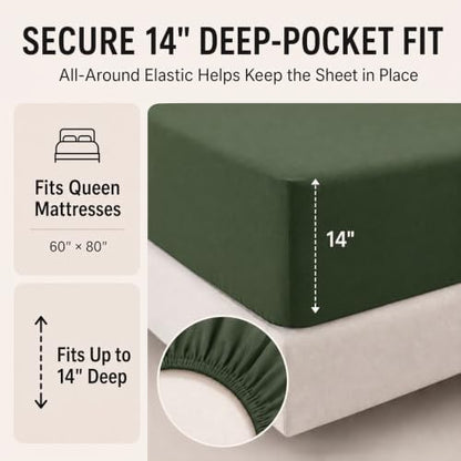 CozyLux Queen Comforter Set Olive Green - 7 Pieces Bed in a Bag