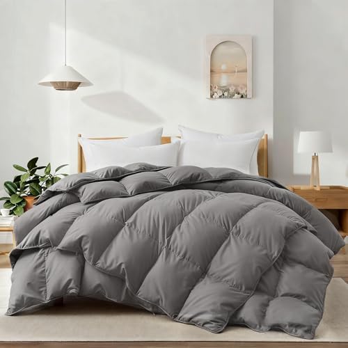 Feather Down Fiber Comforter Twin Size,Premium Ultra-Soft Breathable Comforter High Fill Power Grey Duvet Insert,All Season Hotel Luxury Bedding Comforters
