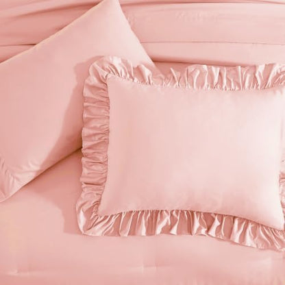 Queen Comforter Set Rosewater Ruffle 7 Pieces Farmhouse Bed in a Bag