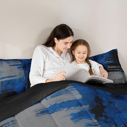 Kids Blue Grey Black Bedding Set Queen Size Abstract Duvet Quilt for Boys Girls Teens Bedroom Decor Geometric Comforter Set Breathable Soft Lightweight Microfiber Women Men Modern With 2 Pillow Case
