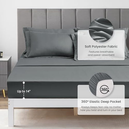Love's cabin King Size Comforter Set Dark Grey, 7 Pieces King Bed in a Bag, All Season Bedding Sets with 1 Comforter, 1 Flat Sheet, 1 Fitted Sheet, 2 Pillowcase and 2 Pillow Sham