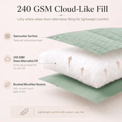 CozyLux King Size Comforter Set 7 Pieces Sage Green Seersucker Bed in a Bag
