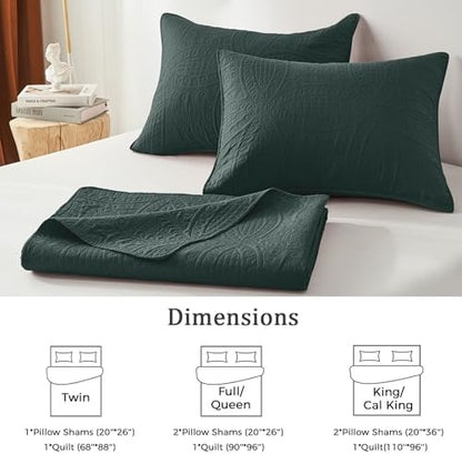 akkialla Forest Green Twin Quilt Set,Ultrasonic Lightweight Bedspread Coverlet for Modern Minimalist Bedroom,Soft Microfiber Coin Pattern Bedding,2-Piece (1 Quilt,1 Pillow Sham)