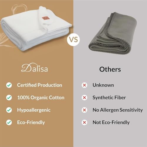 Dalisa 100% Organic Turkish Cotton Throw Blanket - GOTS Certified, Cozy - Perfect for Couch, Bed, and Home Decor - Boho Vintage Knit Alina (White, 80x90)