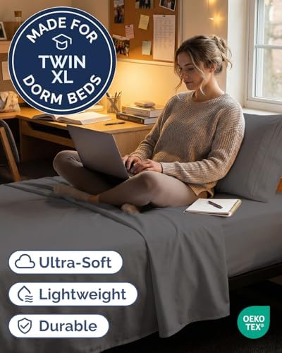 Twin XL 3 Piece Sheet Set - College Dorm Room Essentials - Dark Grey
