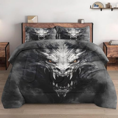 Pamnest Twin Comforter Set, 2 Pieces Dragon Gray Bedding, All Season