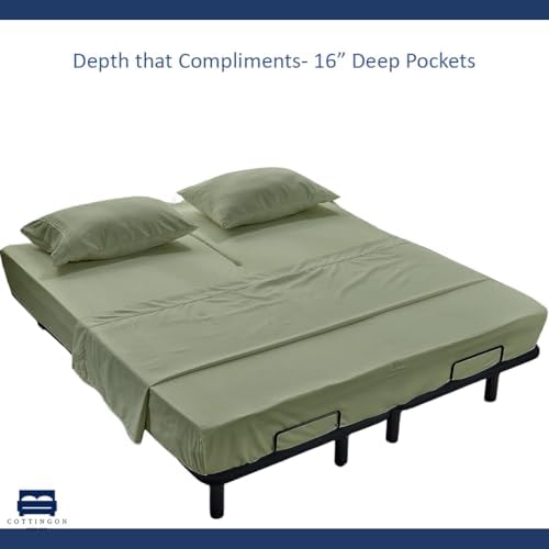 4 Piece Flex Head King Sheet Set 34" Top, 100% Egyptian Cotton, Sage