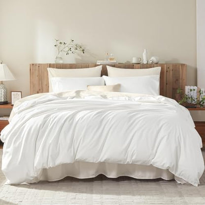 White Duvet Cover Queen Size 100% Cotton Queen Duvet Cover 3-Piece Set