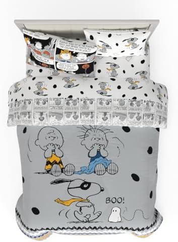 Peanuts Halloween Full Bed Set – Super Soft & Cozy 5 Piece Reversible Comforter and Sheet Set Featuring Snoopy & Charlie Brown, (Official Peanuts Product) by Franco