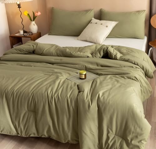 ROSGONIA Alaskan King Comforter, Olive Green, 136x120 Soft Bedding Quilt