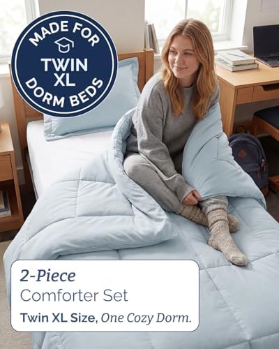 Twin XL Comforter Set - Ice Blue Bedding for All Seasons - 2 Piece Bed Set