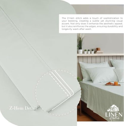 Linen Home 100% Cotton Percale Sheets Queen Size, Dove Grey, Deep Pocket, 6 Pieces Set- 1 Flat, 1 Fitted and 4 Pillowcases, Crisp Cool and Long Staple Strong Bed Linen