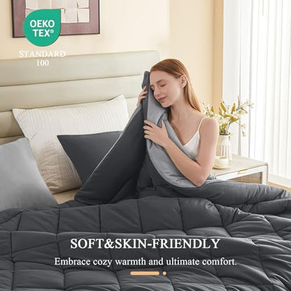 MIOTO 132x120 Alaskan King Comforter, Extra Large King Size Comforter Oversized, All Season Soft Lightweight Quilt Down Alternative Duvet Insert with 8 Corner Tabs, Dark Grey&Light Grey