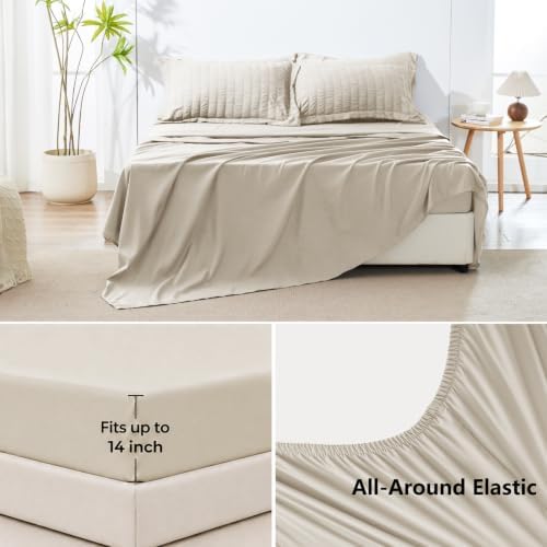 HIMEET Full Comforter Sets, 7-Piece Seersucker Bed in a Bag, Beige