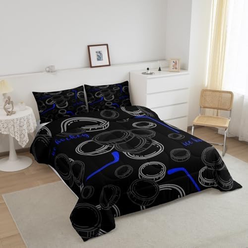 Castle Fairy Ice Hockey Bedding Set Winter Sports Comforter Set for Kids Boys Ball Games Lovers Comforter Black White Quilt Set 1 Comforter Set with 1 Pillowcase Toddler Size