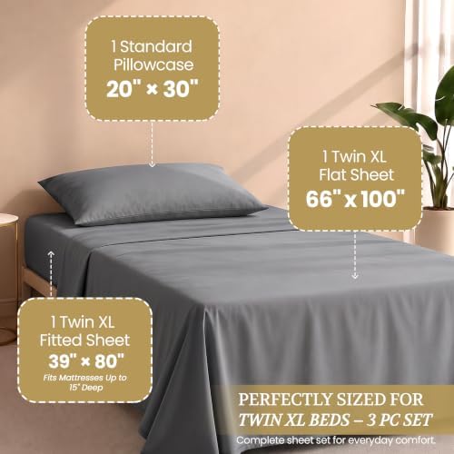 Twin XL Cotton Knit Jersey Sheet Set, 15" Deep Pocket, Light Grey, 3Pc