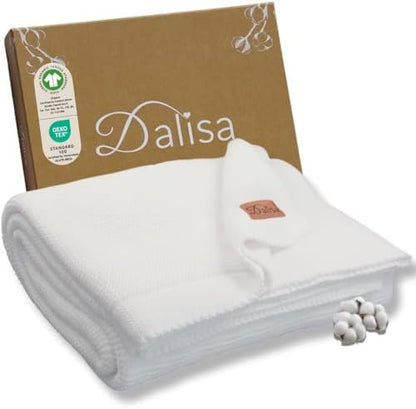 Dalisa Alina GOTS Organic Cotton Throw Blanket, White, 50x60 in