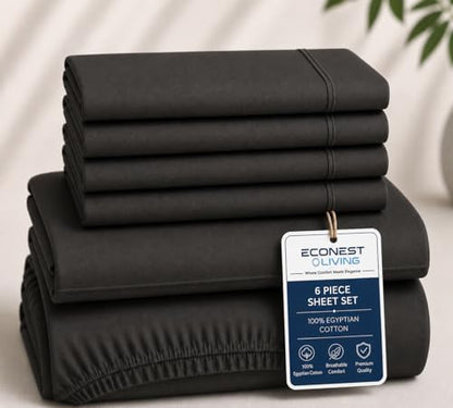 100% Egyptian Cotton Queen Sheet Set 6 Piece, Bed Sheets Set, Dark gray