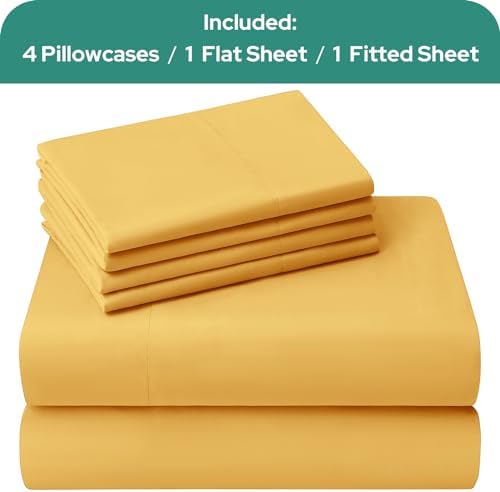 HOMEIDEAS King Size Bed Sheets - 6 Piece Set (Gold) - Extra Soft Brushed Microfiber 1800 Bedding Sheets, Deep Pocket, Wrinkle & Fade Free