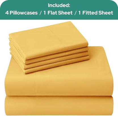 HOMEIDEAS King Size Bed Sheets - 6 Piece Set (Gold) - Extra Soft Brushed Microfiber 1800 Bedding Sheets, Deep Pocket, Wrinkle & Fade Free