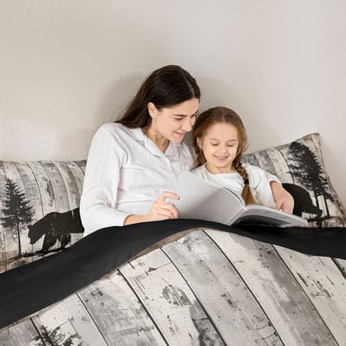 jejeloiu Bear Comforter Set All Season Rustic Cabin Country Bedding Set with 2 Pillow Cases Wild Animal Microfiber Kids Full Bedclothes Bedroom Decor Duvet Quilt Breathable Soft Lightweight