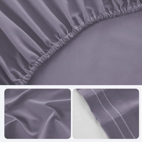 ROSE&RISY Light Lavender King Sheet Set, 4 Pieces Soft Bedding King Sheet Set, Breathable and Cooling,Includes 1 Fitted Sheet, 1 Flat Sheet, 2 Pillowcases - Deep Pocket (Light Lavender, King)