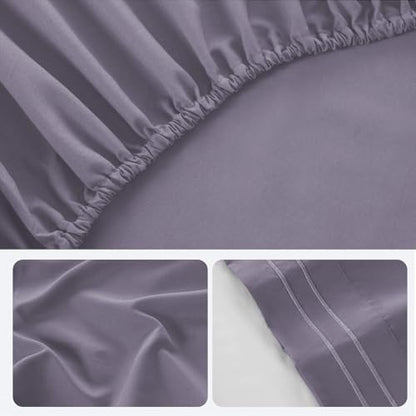 ROSE&RISY Light Lavender King Sheet Set, 4 Pieces Soft Bedding King Sheet Set, Breathable and Cooling,Includes 1 Fitted Sheet, 1 Flat Sheet, 2 Pillowcases - Deep Pocket (Light Lavender, King)