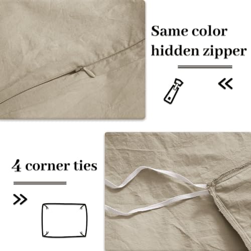 NEXHOME PRO Duvet Cover Set King Size Linen Feel Textured Organic Natural 100% Washed Cotton Duvet Cover 3 Pieces Bedding Set with Zipper Closure & Corner Ties, Breathable, Soft (No Comforter)