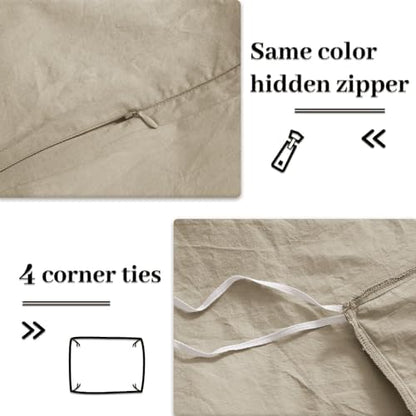 NEXHOME PRO Duvet Cover Set King Size Linen Feel Textured Organic Natural 100% Washed Cotton Duvet Cover 3 Pieces Bedding Set with Zipper Closure & Corner Ties, Breathable, Soft (No Comforter)