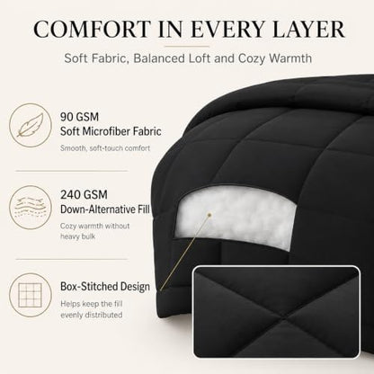 CozyLux Oversized King Comforter Set Black - 7 Pieces Bed in a Bag