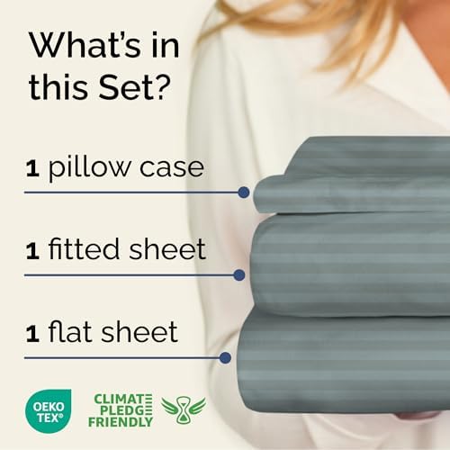 Twin 3 Piece Striped Sheet Set - Breathable & Cooling - Greeny Stripes