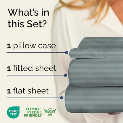 Twin 3 Piece Striped Sheet Set - Breathable & Cooling - Greeny Stripes