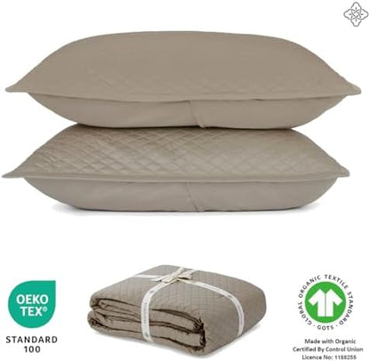 BIOWEAVES 100% Organic Cotton Quilt King Size - Diamond Stitched Quilted bedspreads - All Season Oversized Coverlet Set - GOTS Certified Bedding Set | 1 Quilt & 2 Pillow Shams