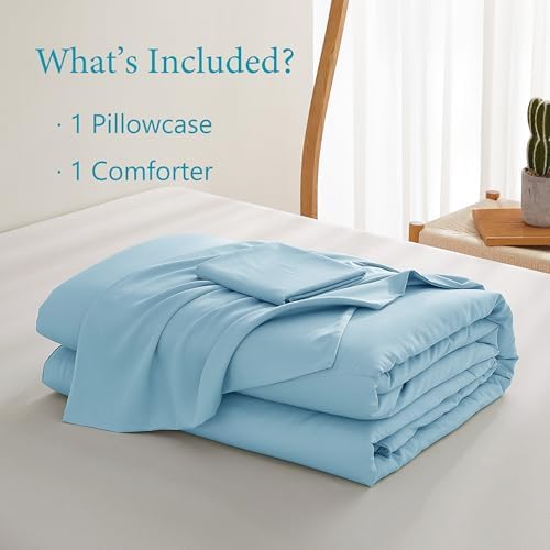 Zaizaihome Bamboo Viscose Comforter Set Twin Size 2 Pieces - Sky Blue