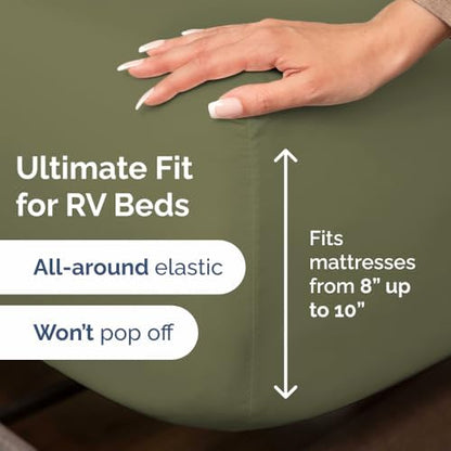Short Queen Size 4 Piece Bed Sheet Set - RV Short Queen Sheets - Sage Green
