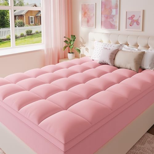 ELEMUSE King Pink Mattress Topper, Thick Pillow Top Mattress Pad