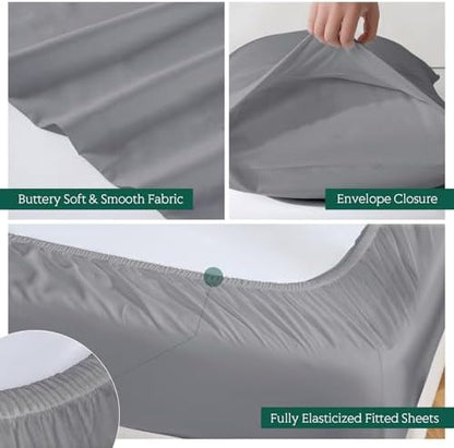 Cooling Sheets Set Cal King Size, Viscose Derived from Bamboo for Hot Sleepers | Deep Pocket Up to 16 Inch | Silky Soft & Breathable Bedding - 4PC (Cal King, Light Grey)