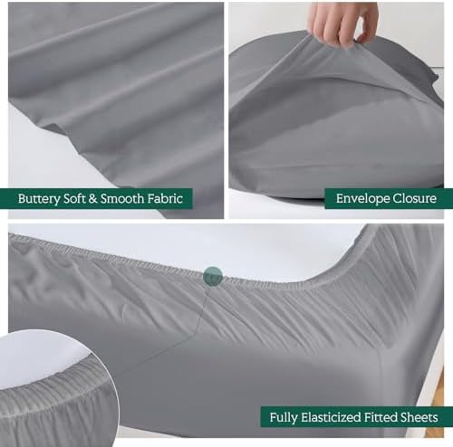 Cooling Sheets Set Queen Size, Viscose Derived from Bamboo for Hot Sleepers | Deep Pocket Up to 16 Inch | Silky Soft & Breathable Bedding - 4PC (Queen, Light Grey)