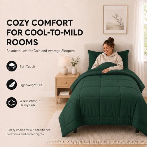 CozyLux Twin XL Comforter Set Emerald Green - 5 Pieces Twin XL Bed in a Bag