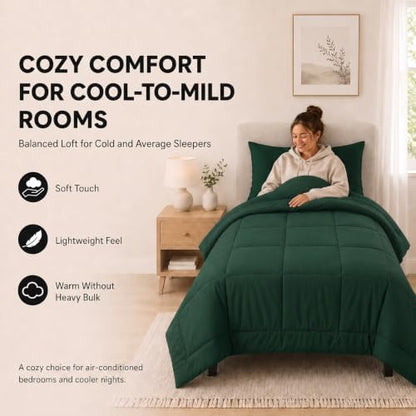 CozyLux Twin XL Comforter Set Emerald Green - 5 Pieces Twin XL Bed in a Bag