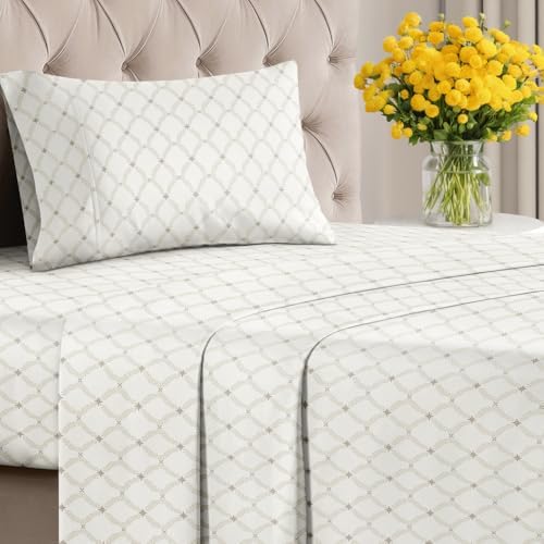 Twin XL 3 Piece Floral Sheet Set - Breathable & Cooling - French Trellis