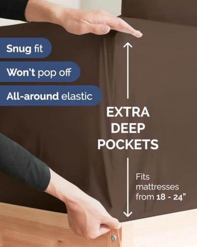CGK Linens 2 Pack Extra Deep Queen Fitted Sheets - Brown