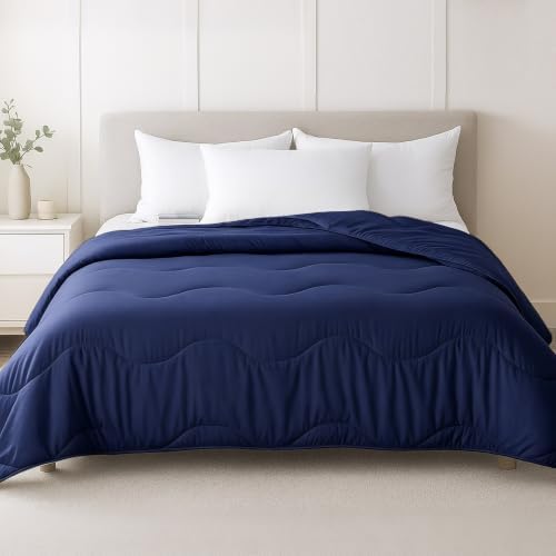 MEELUS Lightweight Comforter Cooling Navy Blue, All Season Duvet Insert