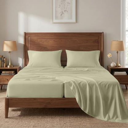 450TC 100% Cotton Split King Bed Sheets - Silky Smooth Sateen Weave, Linen