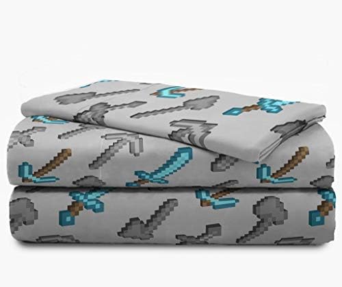 Minecraft Creeper Twin Comforter Set 4 Piece Kids Bedding for Boys, Blue