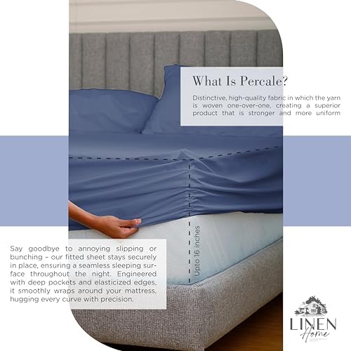 Linen Home 2-Pack Queen Sheet Set, 100% Cotton Percale Bedding, 8-Piece Value Bundle, Deep Pocket Cooling Bed Sheets for Hot Sleepers, Breathable & Crisp Hotel Quality, Long-Staple Cotton, Dark Blue