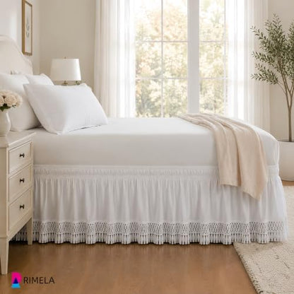 Tassel Trim Bed Skirt King 15" Drop, Elastic Wrap Around Bedskirt